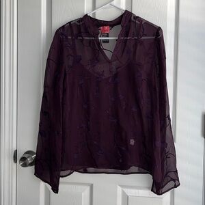 Vintage Jonathan Martin Deep Purple Sheer Silk Blouse Size Medium